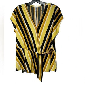 Semi wrap Blouse ,NWT, diagonal striped,flattering,bold,lagenlook ,office siren